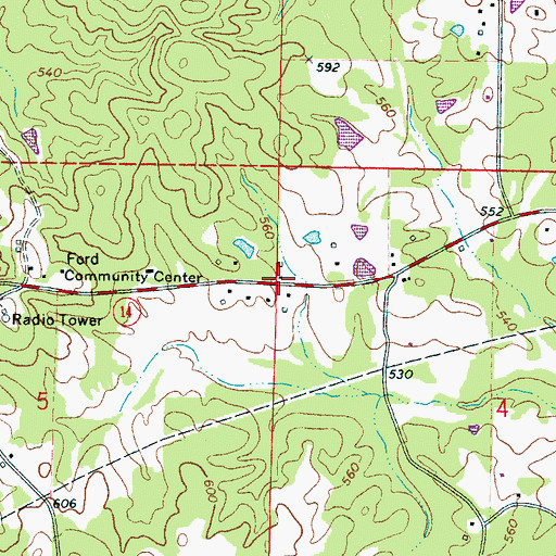 Topographic Map of Ford, MS