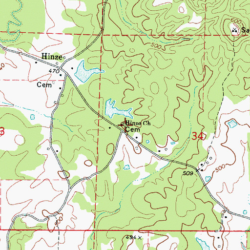 Topographic Map of Hinze Cemetery, MS
