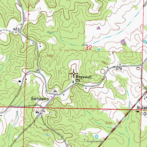 Topographic Map of Hopewell Cemetery, MS