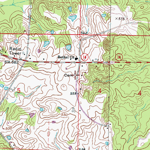 Topographic Map of Kirk Cemetery, MS