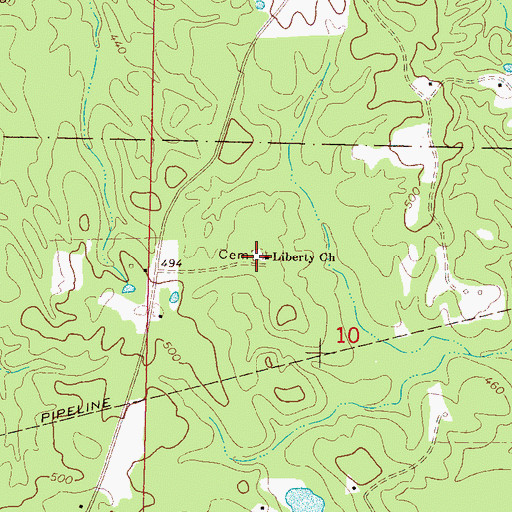 Topographic Map of Liberty Cemetery, MS