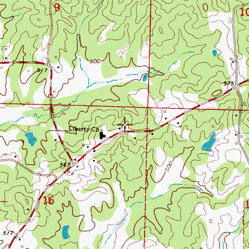 Topographic Map of Liberty Cemetery, MS