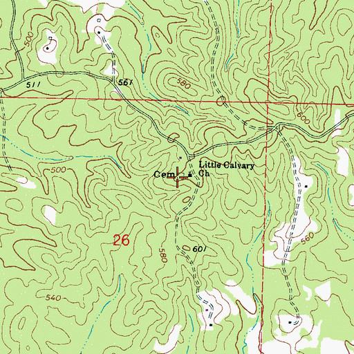 Topographic Map of Little Calvary Cemetery, MS