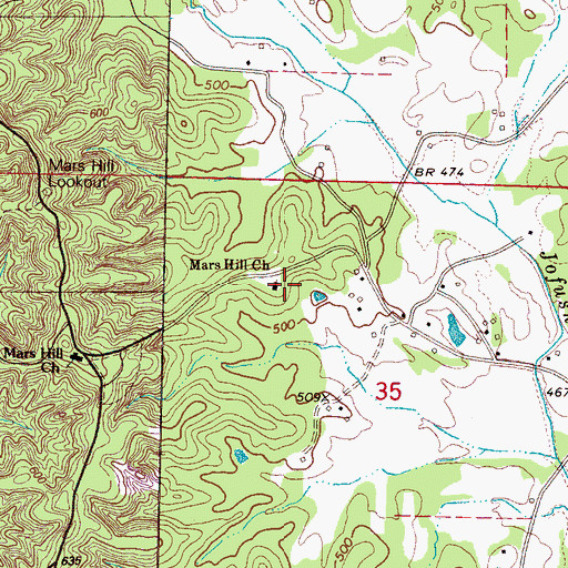 Topographic Map of Mars Hill Cemetery, MS