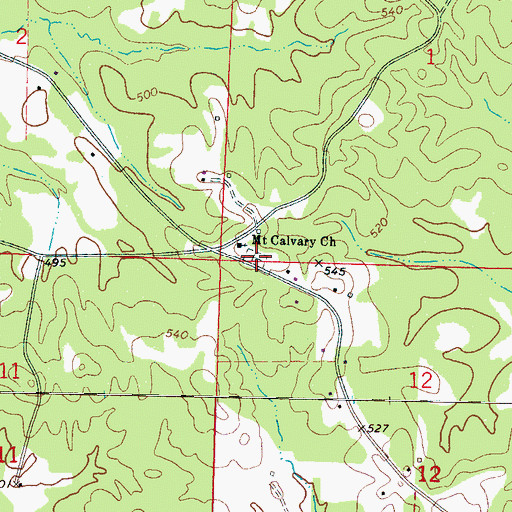 Topographic Map of Mount Calvary Cemetery, MS