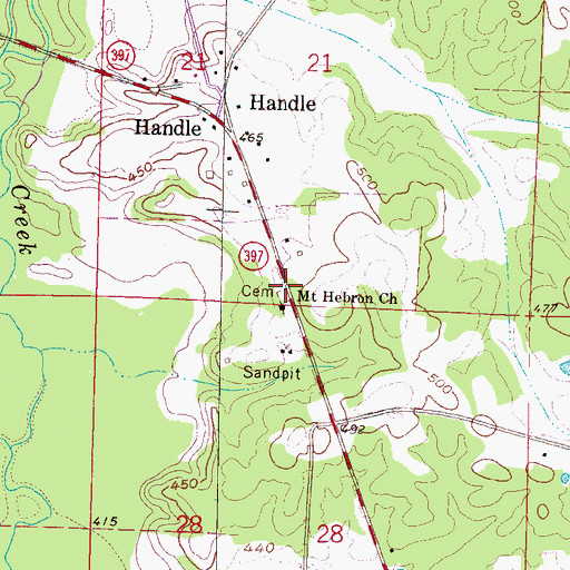 Topographic Map of Mount Hebron Cemetery, MS
