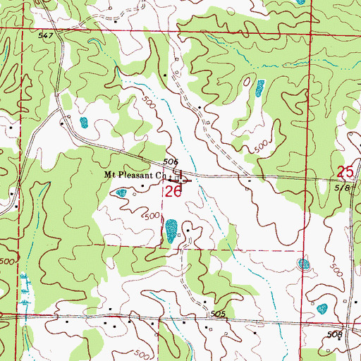 Topographic Map of Mount Pleasant Cemetery, MS