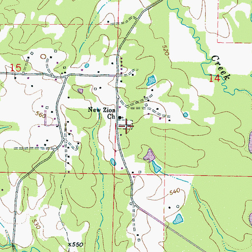 Topographic Map of New Zion Cemetery, MS