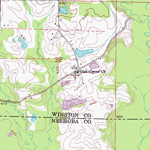 Topographic Map of Oak Grove Cemetery, MS
