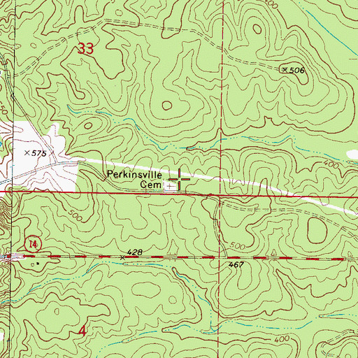 Topographic Map of Perkinsville Baptist Church (historical), MS