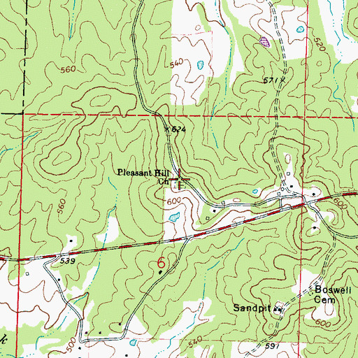 Topographic Map of Pleasant Hill Cemetery, MS