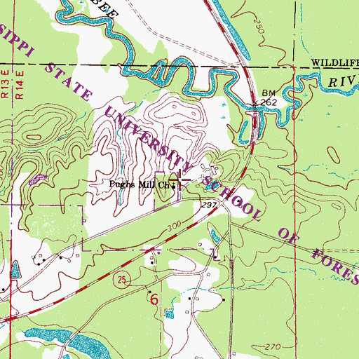 Topographic Map of Pugh Cemetery, MS
