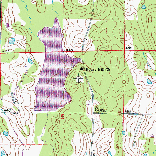 Topographic Map of Rocky Hill Cemetery, MS