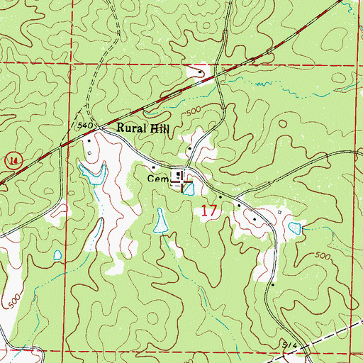 Topographic Map of Rural Hill Cemetery, MS