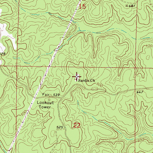 Topographic Map of Sardis Cemetery, MS