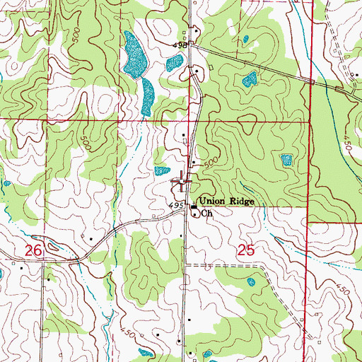 Topographic Map of Union Ridge Cemetery, MS