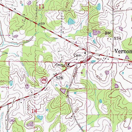 Topographic Map of Vernon Cemetery, MS