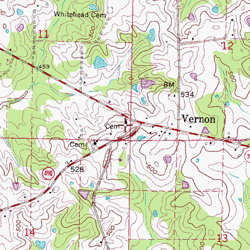 Topographic Map of Vernon Cemetery, MS
