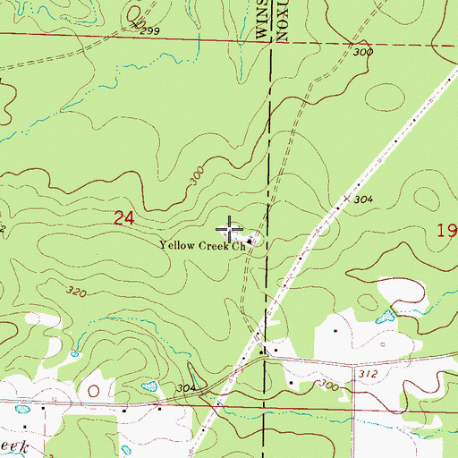 Topographic Map of Yellow Creek Cemetery, MS