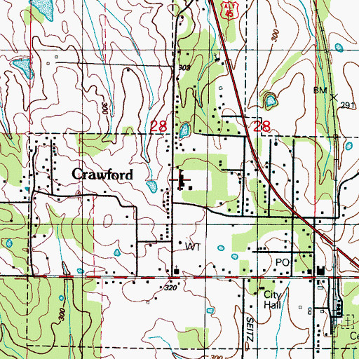 Topographic Map of Crawford Attendance Center, MS