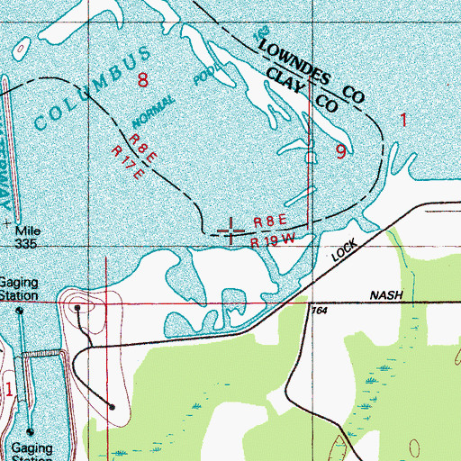 Topographic Map of Lincecums Shoals (historical), MS