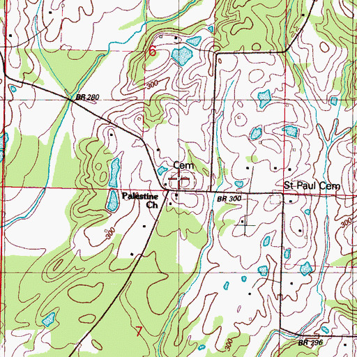Topographic Map of Palestine Cemetery, MS