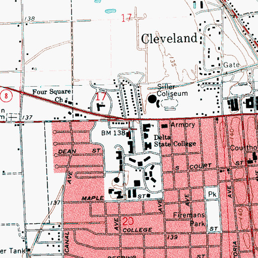 Topographic Map of Bolivar County Agricultural High School (historical), MS