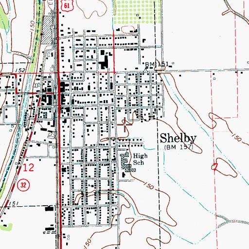 Topographic Map of Broad Street High School, MS