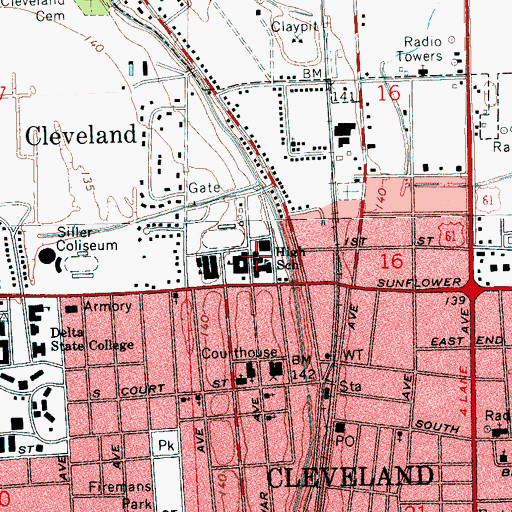 Topographic Map of Cleveland High School, MS