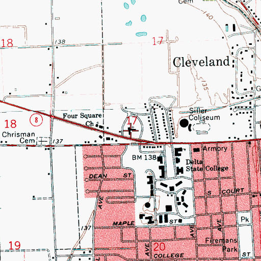 Topographic Map of First Presbyterian Church, MS