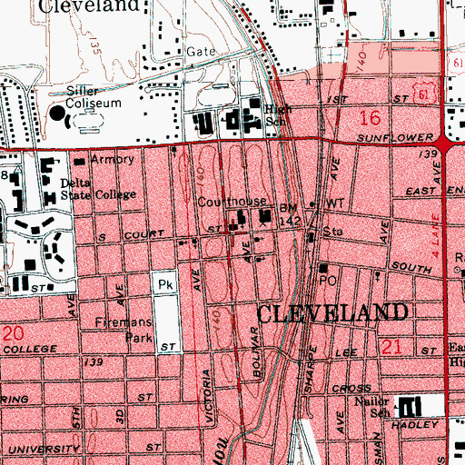 Topographic Map of First United Methodist Church, MS