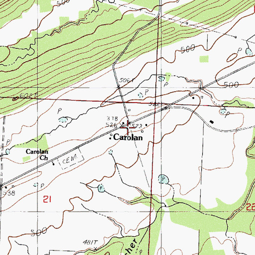 Topographic Map of Carolan, AR