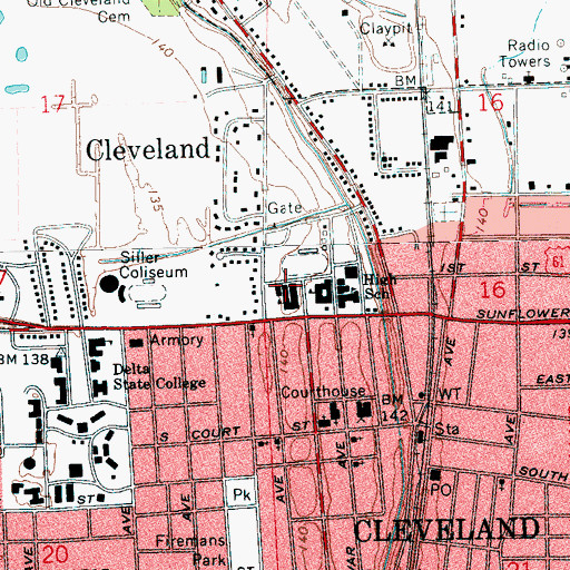 Topographic Map of Margaret Green Junior High School, MS