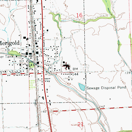 Topographic Map of Merigold School, MS
