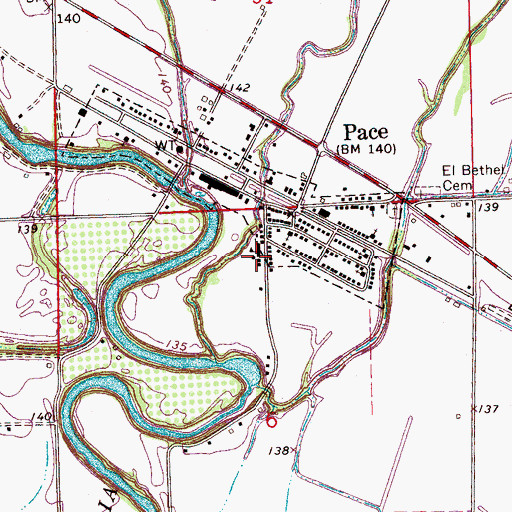 Topographic Map of Pace Elementary School, MS