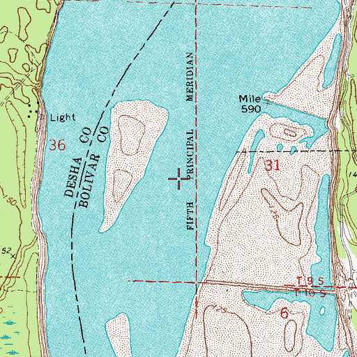 Topographic Map of Rosedale Bend, MS