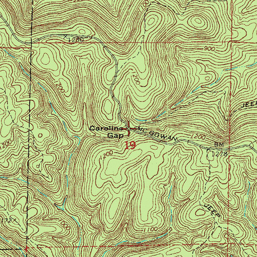 Topographic Map of Caroline Gap, AR