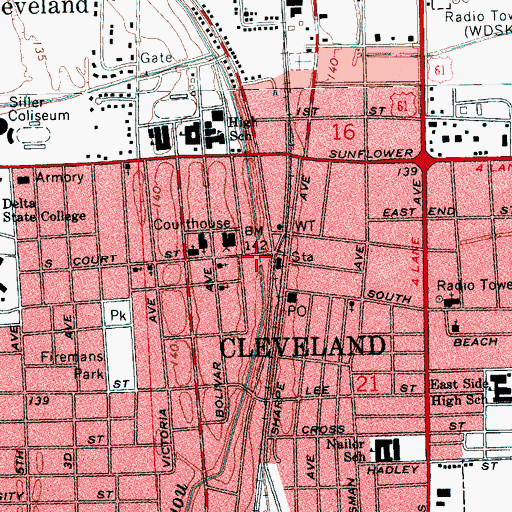 Topographic Map of South Court Street Bridge, MS