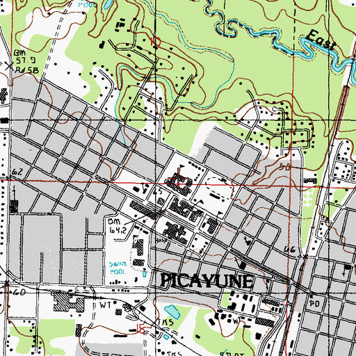 Topographic Map of Picayune Junior High School, MS