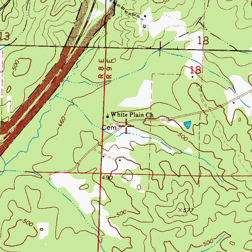 Topographic Map of White Plains Cemetery, MS