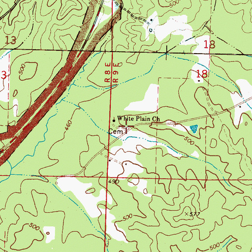 Topographic Map of White Plains School (historical), MS
