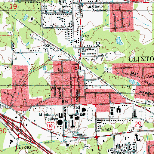 Topographic Map of Clinton-Raymond Road Baptist Church, MS