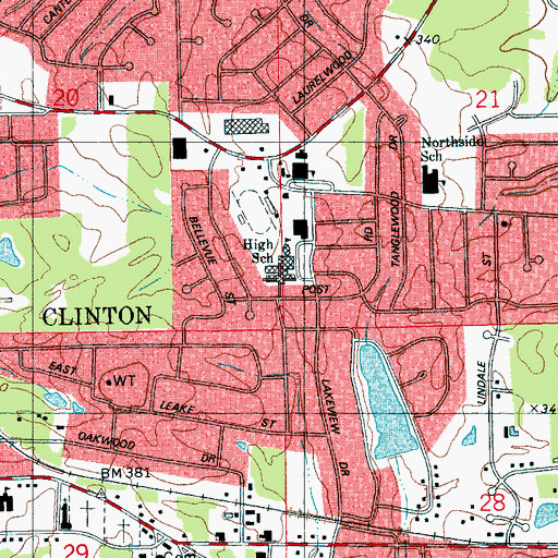 Topographic Map of Clinton Vocational Center, MS