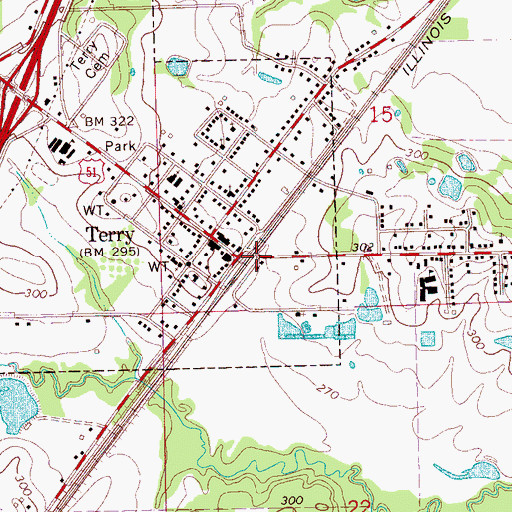 Topographic Map of Jesus Name Church, MS