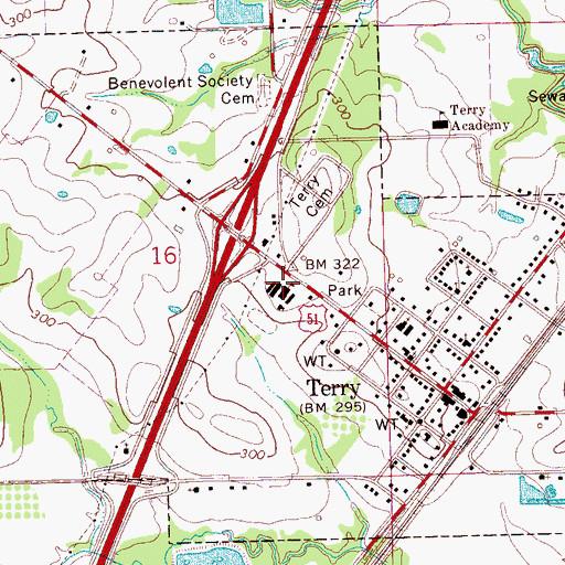 Topographic Map of Perryman Elementary School, MS