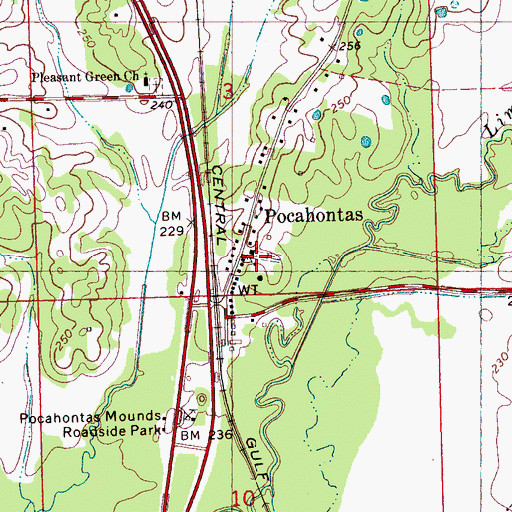Topographic Map of Pocahontas Cemetery, MS