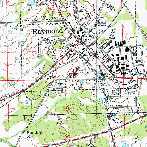 Topographic Map of Raymond Baptist Church, MS