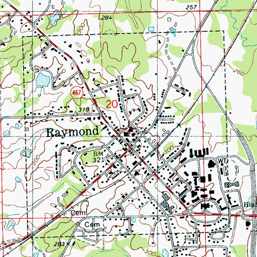 Topographic Map of Raymond Public Library, MS
