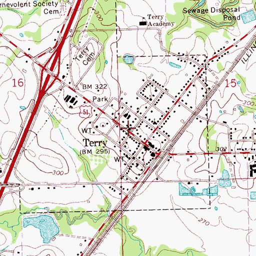 Topographic Map of Terry Methodist Church, MS