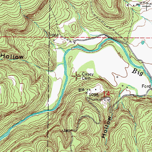 Topographic Map of Casey Cemetery, AR